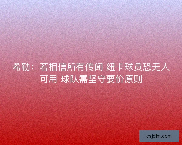 希勒：若相信所有传闻 纽卡球员恐无人可用 球队需坚守要价原则